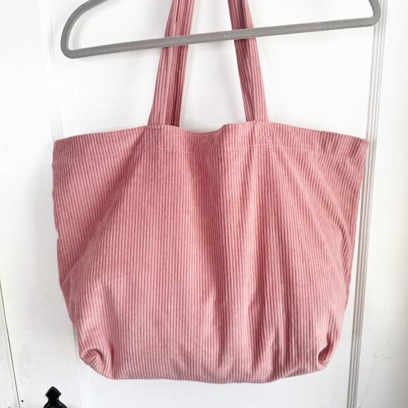 Sezane Tote Bag Pink La Maille Ribbed Corduroy Double Handle Lined Rectangular - Picture 8 of 12